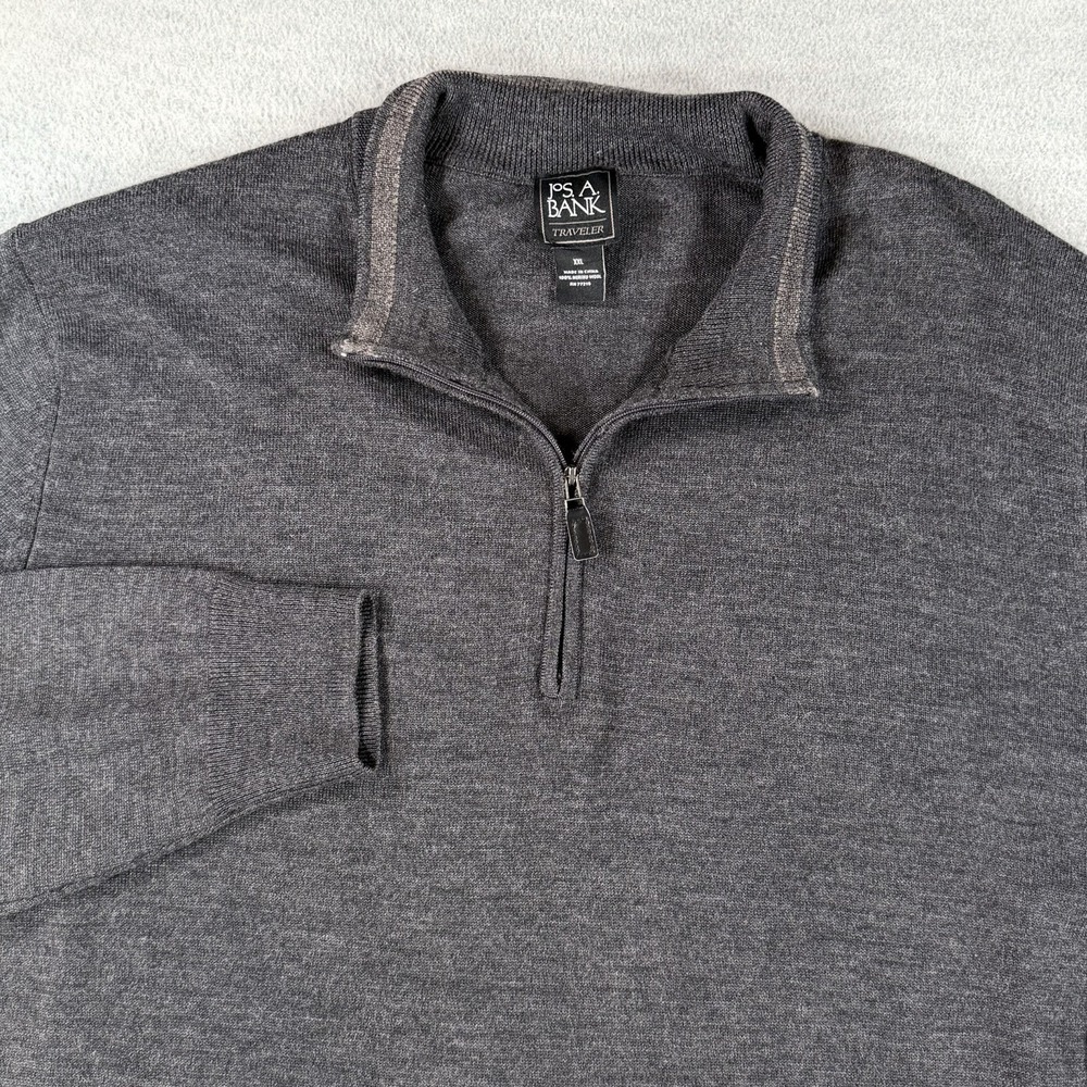 Jos A.‎ Bank Traveler 2XL  Mens 100% Wool 1/4 Zip Sweater Gray Preppy Classic